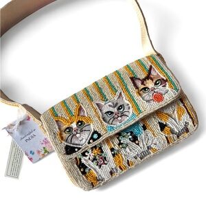 Viral Handcrafted in India Cat Beaded Bag Purse Multi Color New With Tags